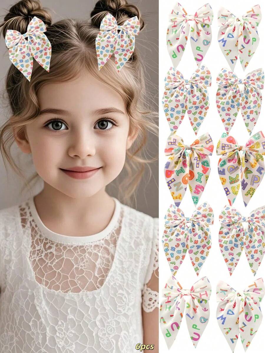 6pcs Girls' Minimalist Casual Back To School Wish Design Colorful Letter & Butterfly Hair Clips