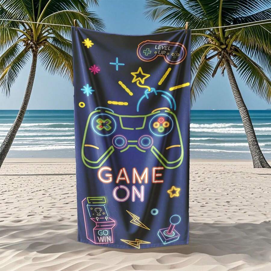 1pc Large Size Microfiber Game Console Pattern Design Beach Towel, Beach Towel, Soft And Comfortable, Holiday Gift, Vacation Must Have, Gift For Son Daughter