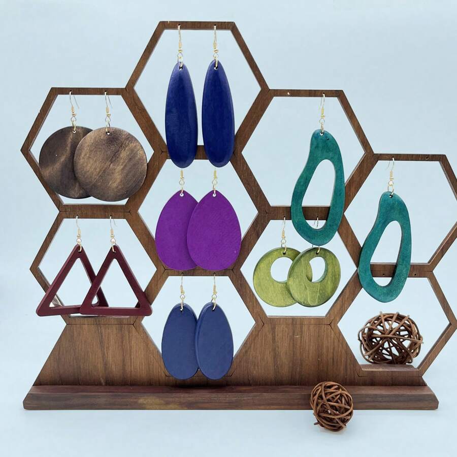 Juego de 7 pares de pendientes de madera estilo bohemio multicolor, pendientes con vibra de vacaciones de moda, regalos para mujeres, accesorios para fiestas y celebraciones