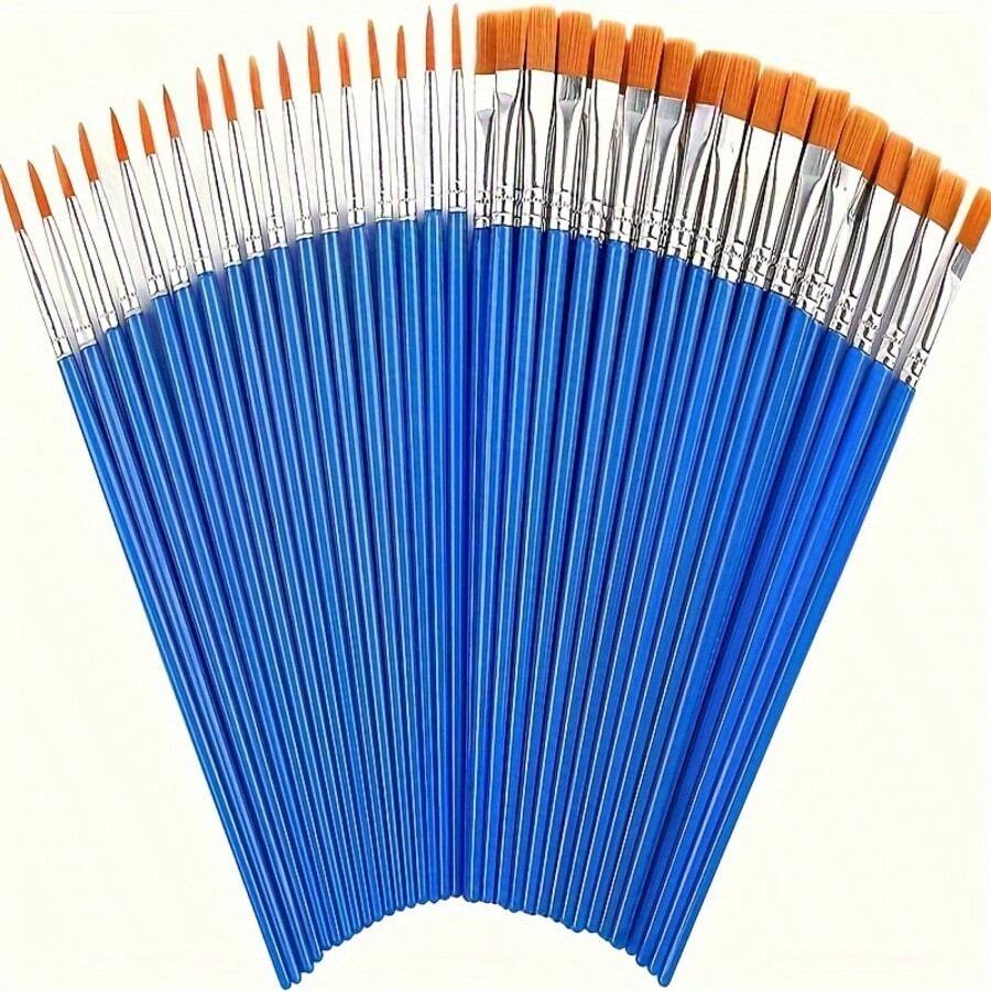 30pcs Flat & Pointed Tip Paint Brushes Set, Ideal For Acrylic Oil Painting, Canvas, Face Painting, Art Supplies, Great For Artists & Hobbyists, Perfect For Back To School Season