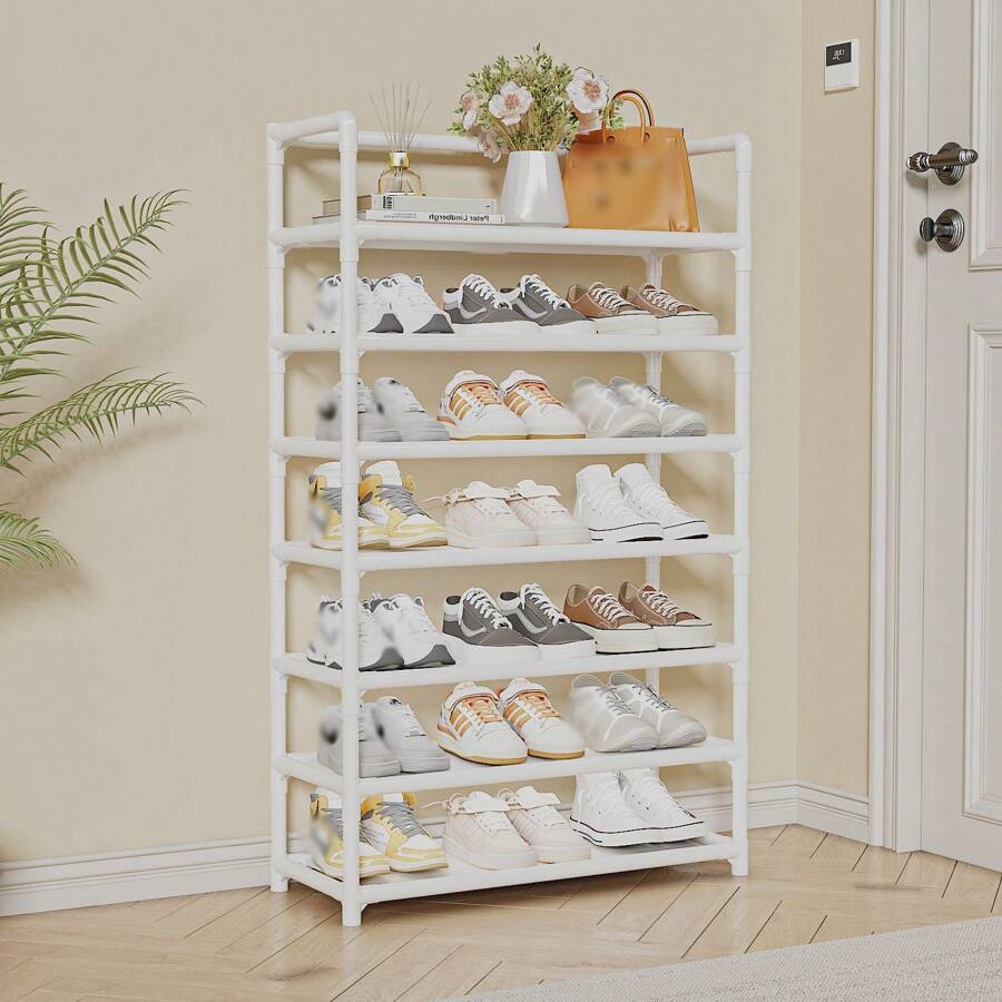 1 Stück multifunktionales Metall Garderobe Schuhregal mit 4/7 Ebenen Schuhaufbewahrung und Kleiderhaken - Ordnen Sie Ihren Eingangsbereich und halten Sie Ihre Kleidung und Schuhe aufgeräumt