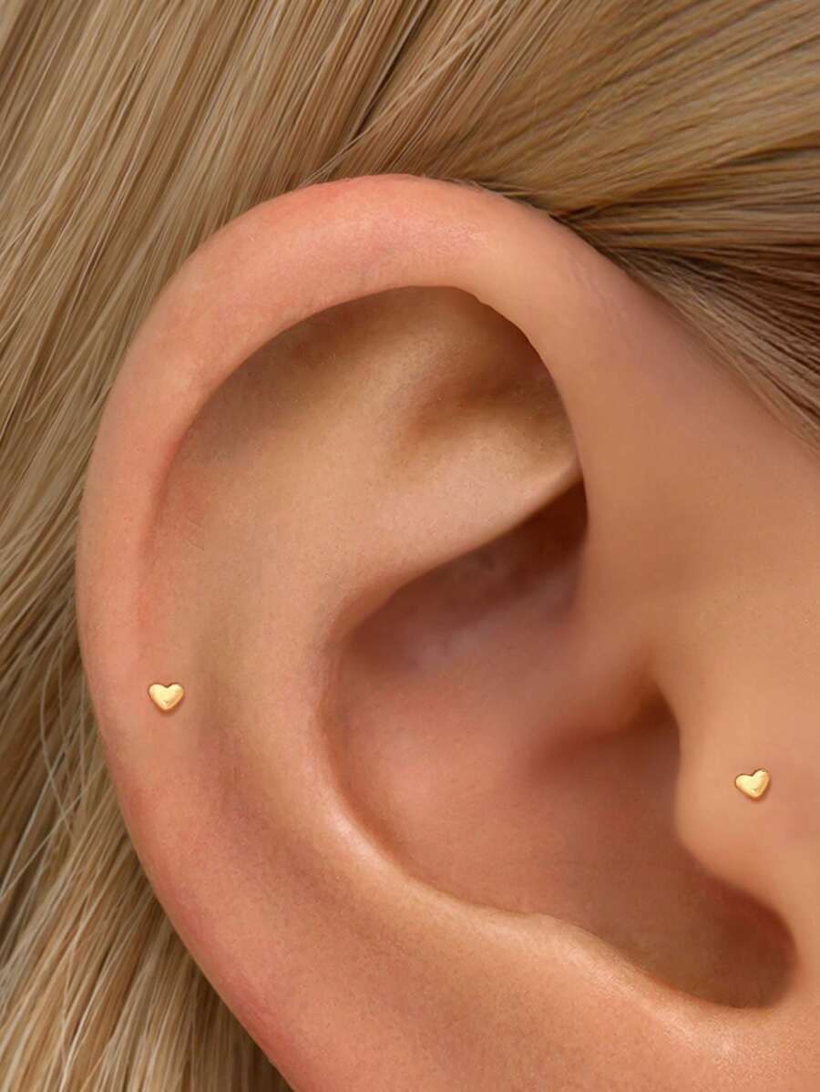 1pair Mini Tiny Gold Heart Stud Earrings, Hypoallergenic 925 Sterling Silver Stud Earrings, For Women Daily Wear