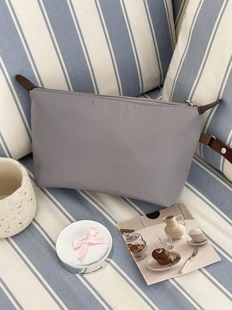 Dumplings Soft Fabric Zipper Makeup Bag, Simple Solid Color Retro Cosmetic Bag, Large Capacity Home Travel Portable Organizer For Women