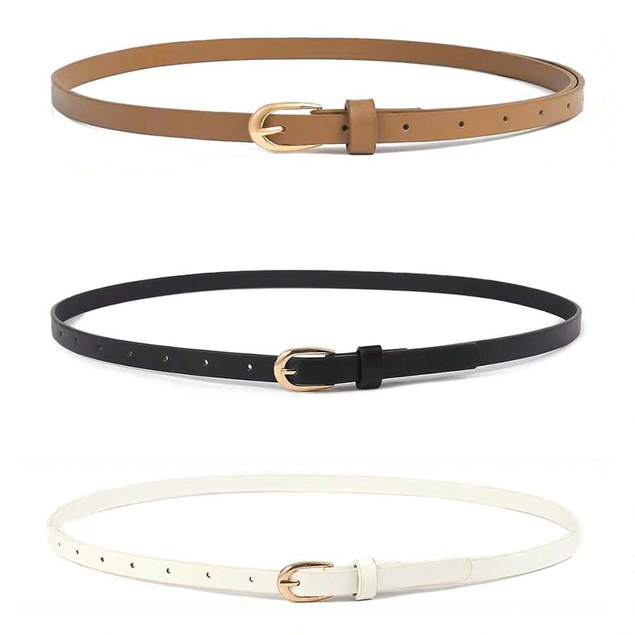 3 pezzi/1 pezzo/5 pezzi Cintura in metallo a forma di U, con fibbia sottile alla moda, in PU casual, decorazione con fibbia a perno per vestiti, maglioni, cappotti