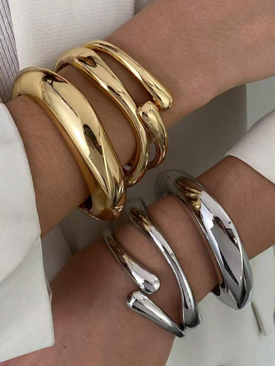 3 Stück/Set übertrieben asymmetrischer glatt gebogener Armreif Set, multifunktionales Metallarmband, Schmuck für den Versand nach Europa und USA
