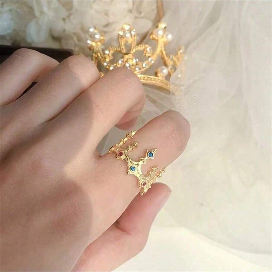 1 pièce Bague couronne élégante de couleur or avec cubic zirconia, bague de couronne de fiançailles et de mariage, accessoire de bijoux, cadeau