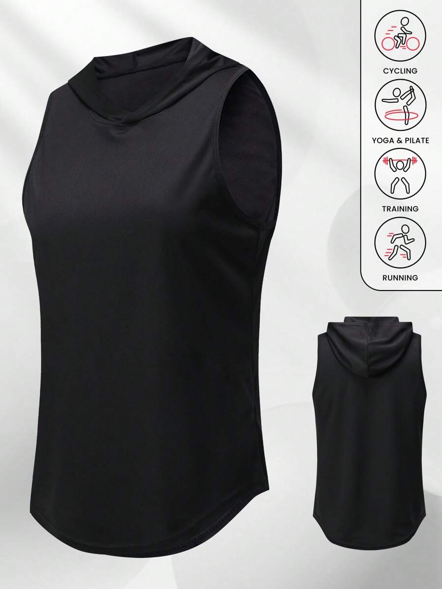 Plain Sleeveless Hoodie Sports Tank Top For Women, Suitable For Gym, Running, Workout And Lounging