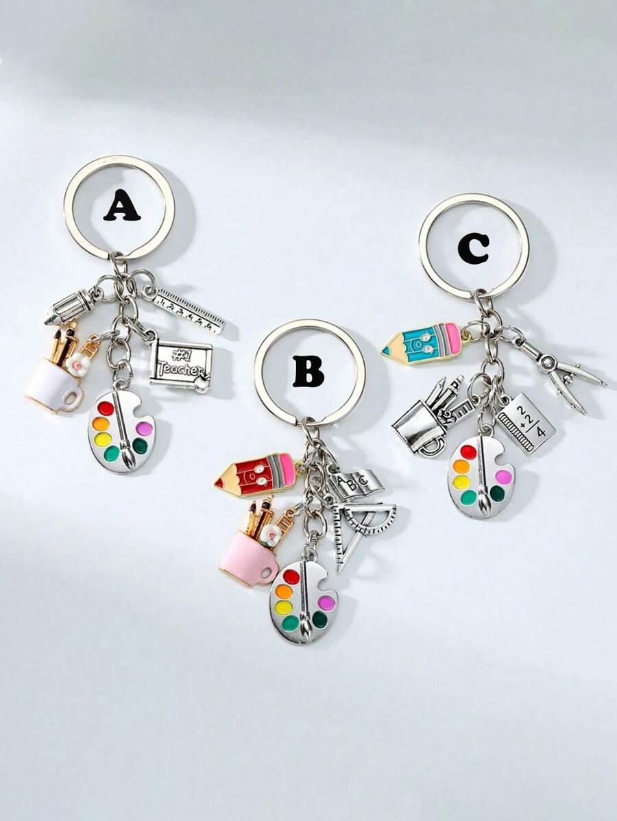 1 Pc Unisex Metal Retro Drawing Board Keychain With Pen Holder, Ruler, Pencil, Compass, Notebook, Teacher Letters, Street Fashion Simple Creative Keychain, Perfect Accessory For Street Art Students, Suitable For Daily Wear, Mobile Phone, Wallet, Backpack, Car Pendant Keychain, Perfect Gift For Art Lovers, Students Or Teachers, Graduation Gift, Back To School Season Gift, Holiday Gift Birthday Gift Car Accessories Cute Goth Y2k