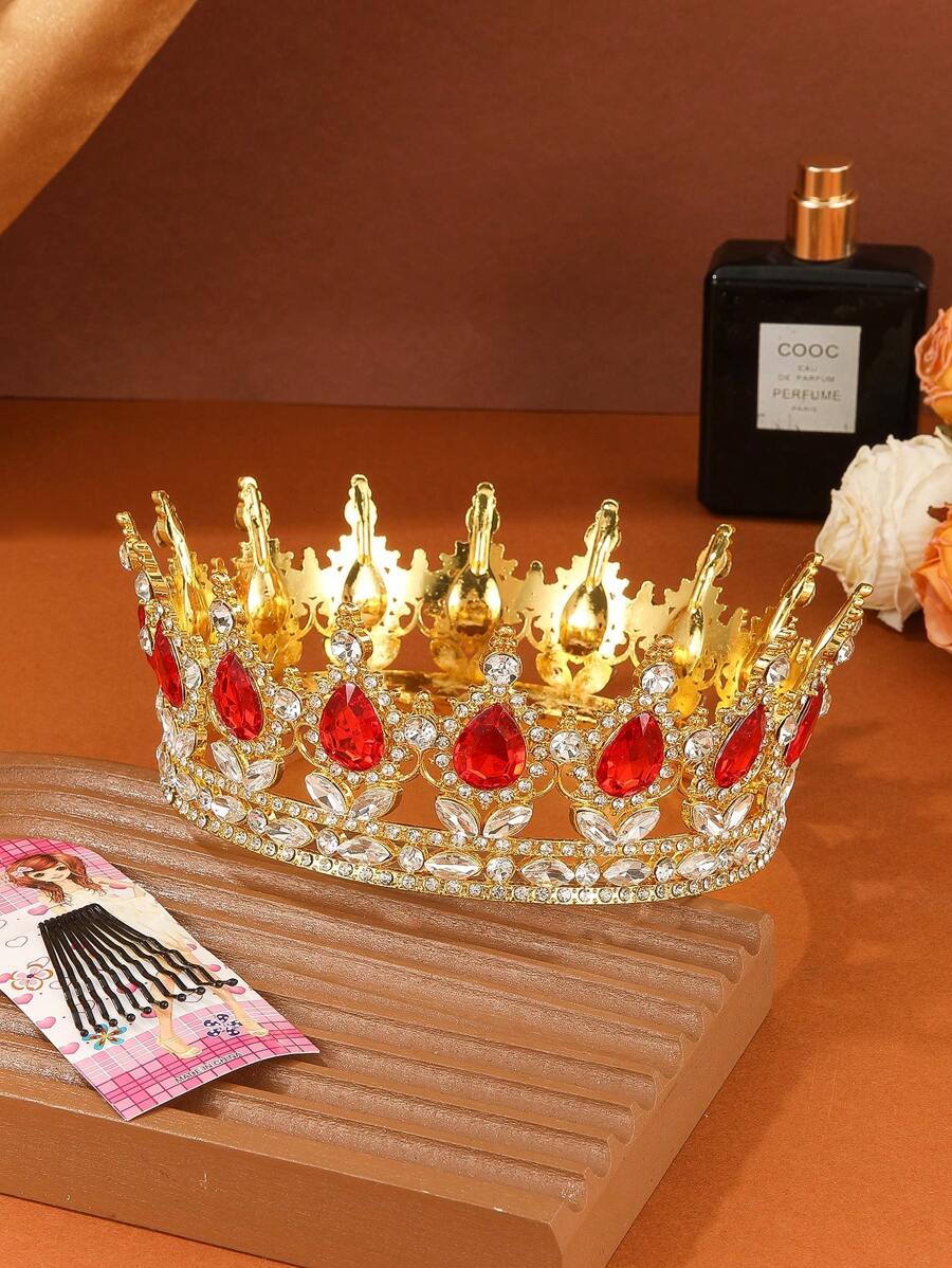 1pc/ Gold Drop Bridal Round Tiara, Suitable For Wedding Dress Decorative Tiara, Party Tiara, Birthday Cake Top Decoration, Bouquet Decoration