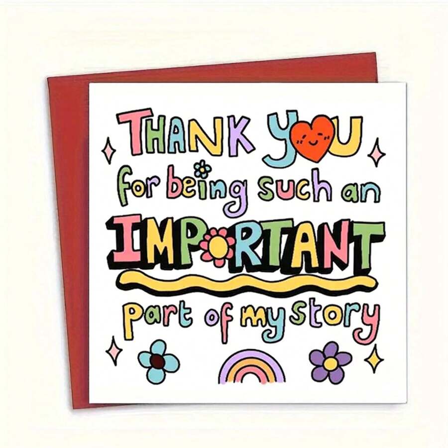 1 Stück bunter Dankeskarte mit Umschlag, "Danke, dass du ein Teil meiner Geschichte bist" Karte, Danksagungskarte für Lehrer, beste Freundin, Mentor, Jahresendfeierlichkeiten