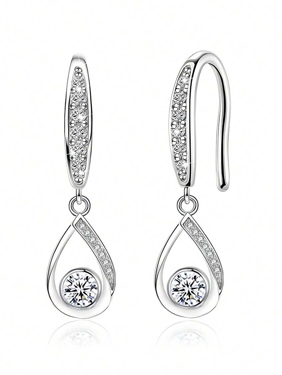 Sterling Silver Cubic Zirconia Water Drop Dangle Earrings, Hypoallergenic Elegant Earrings For Women, Suitable For Daily Wear And Birthday Gifts