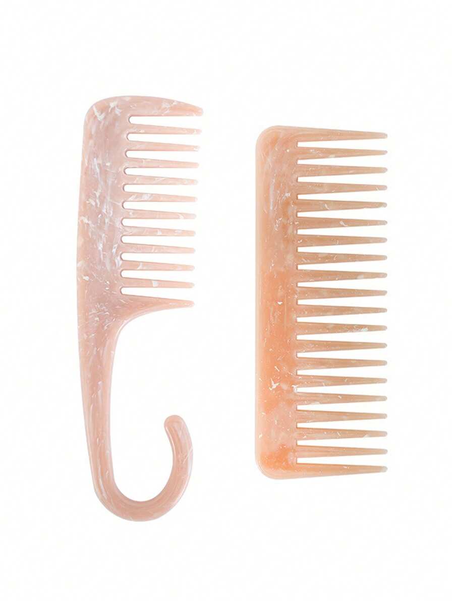 2pcs Marble Pattern Wide Tooth Comb Set, Detangling Comb, Shower Comb,Hair Comb Brush For Women Curly/Wet/Dry/Long/Thick Hair Hair Tools,Hair Products And Accessories For Barber Salon Beauty Travel Essentials