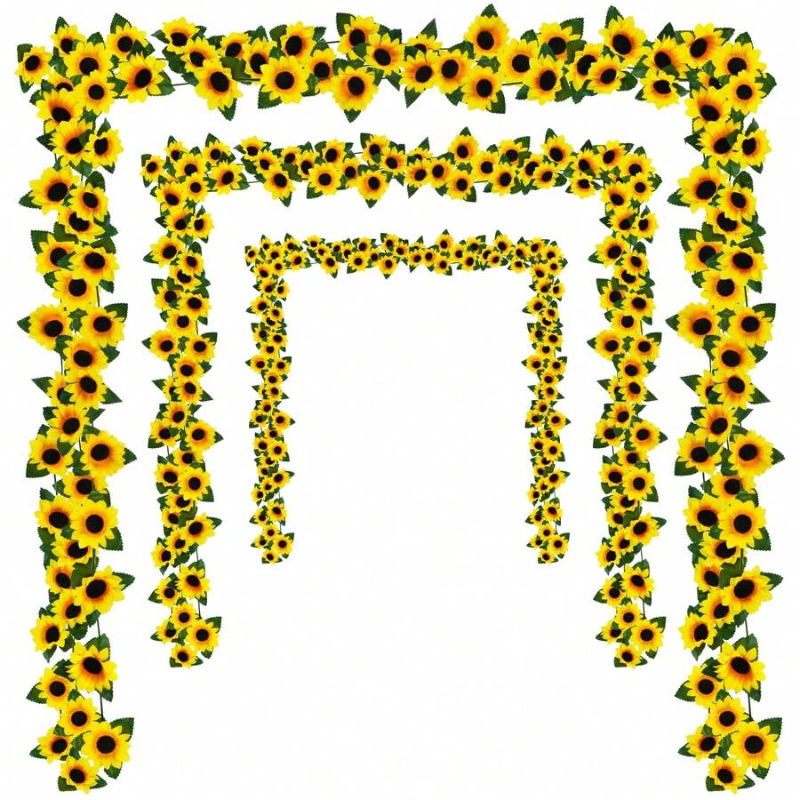 Künstliche Sonnenblumen Girlande mit hängenden Sonnenblumen Ranken und grünen Blättern, Seidenblumen für Haus Zimmer Küche Garten Hochzeitsbogen Braut Baby Shower Party Outdoor Deko medium