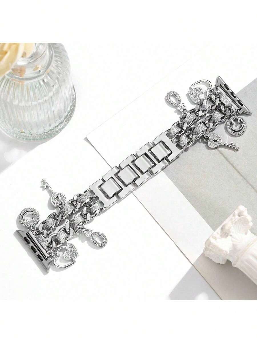 1 pieza Nuevo Brazalete con doble cadena y adorno de brillo para,compatible con Ultra 3/2/1, SE Serie 10/9/8/7/SE/6/5/4, de 38mm a 49mm, Pulsera para smartwatch como regalo para ella, ajustable