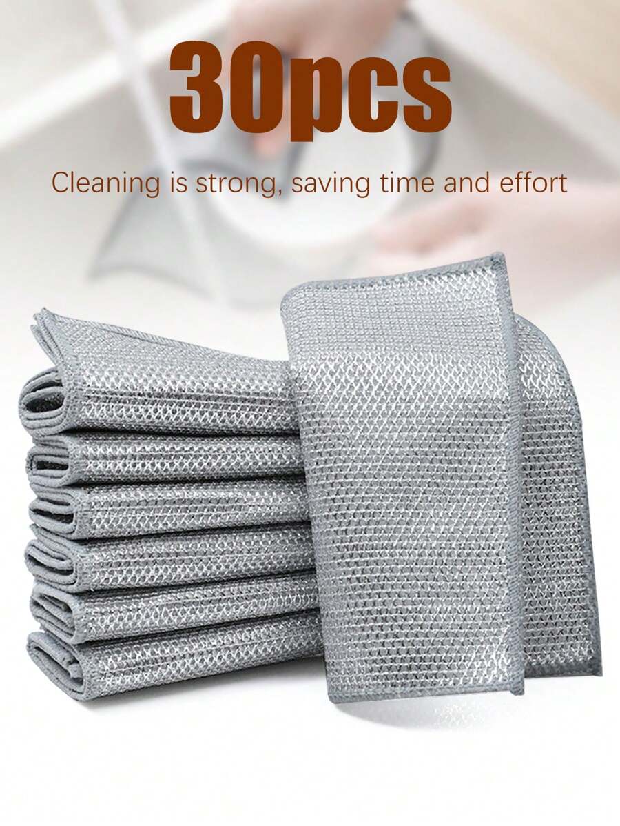30pcs Multipurpose Steel Wool Cleaning Pads, Scratch-Resistant Scouring Pads For Cookware, Double-Layer Steel Wool Cleaning Cloth For Tableware, Time-Saving Kitchen Wet Wipes Cleaning Mat