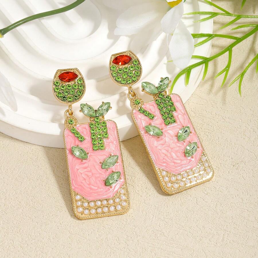 1 Paar Boho Kristall Martini Olive Tropfen Ohrringe, leichte Mode Mehrfarbige Olive Sellerie Cocktail Email Anhänger Ohrringe, geeignet als Geschenk für Frauen für den täglichen Gebrauch, Lässig Party, Urlaub