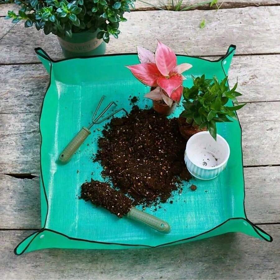 32x32cm Waterproof Garden Mat For Potting Soil Replacement - Durable, Thick Plastic, Suitable For Succulents, Flowers And Vegetable Gardening, Green Round Mat With Handle, Gardening Maintenance | Round Garden Mat | Durable Plastic
