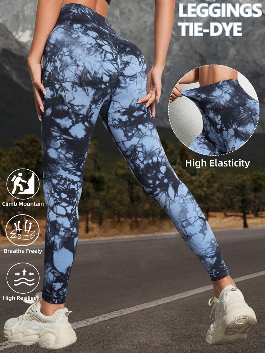 Damen High Waist Batik Sport Leggings, nahtlose Yoga Workout schlank anliegende Strumpfhosen