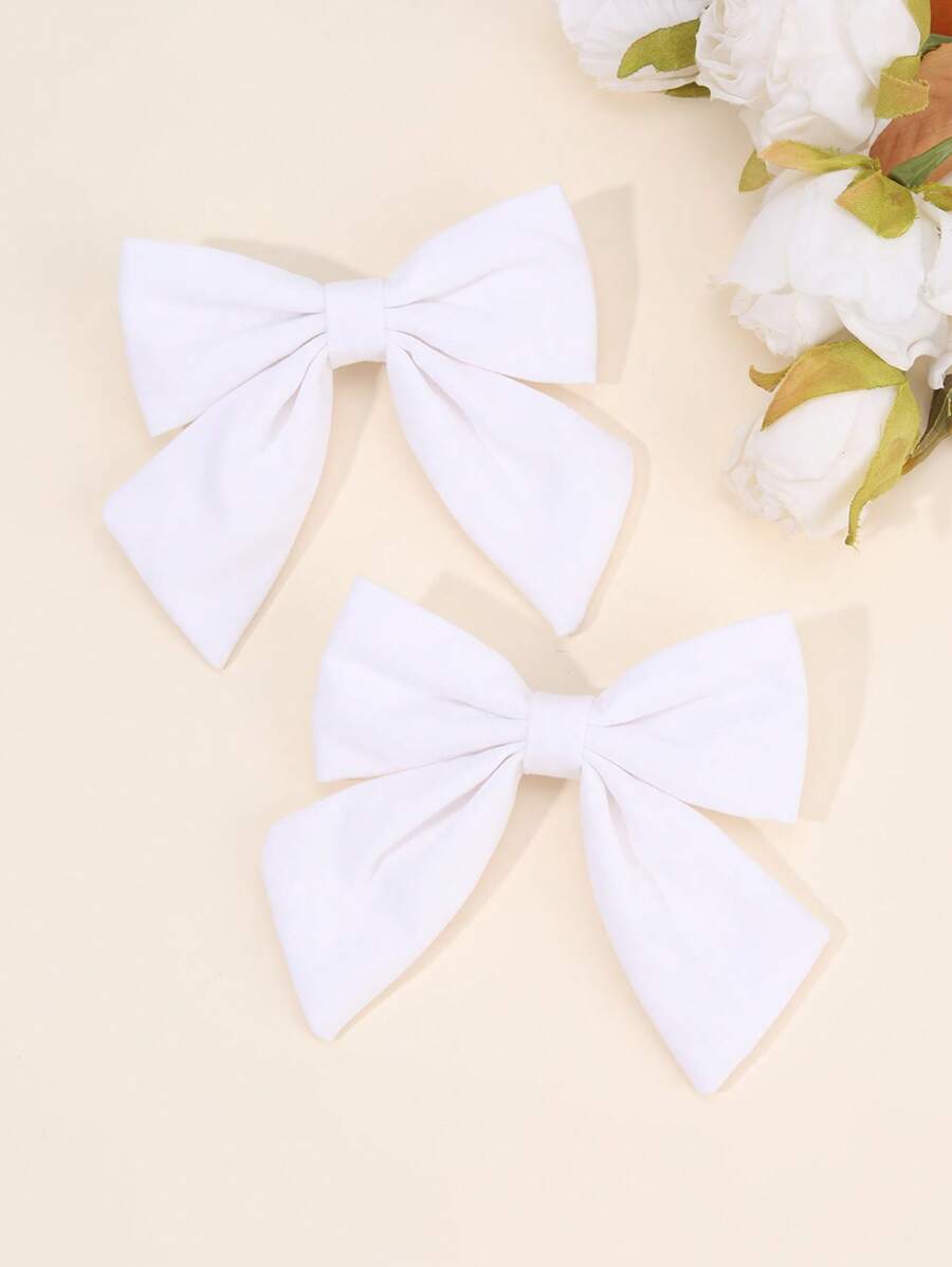 2 Stücke einfarbige Haarbögen für Frauen und Mädchen, weiße Stoffbögen mit Alligatorklammern, elegante Haarbögen, einfache Bogenspangen, Frauenhaaraccessoires, flache Krallen-Clips, Haarspangen, Haarklammern
