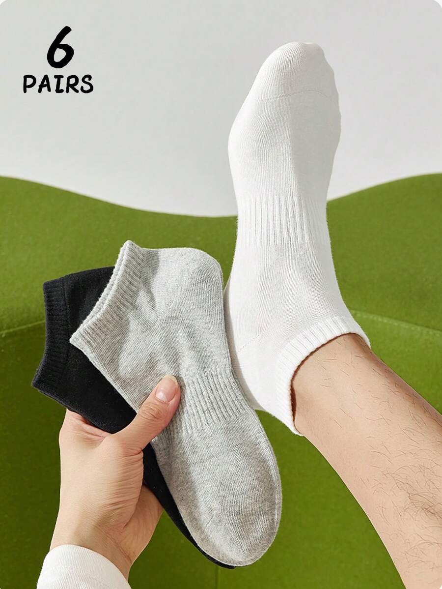 6 pares de calcetines tobilleros blancos sencillos para hombre, calcetines deportivos antideslizantes para uso diario