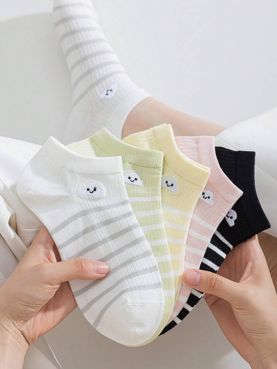 6 Pairs Of Women's Socks Striped Clouds Women's Short Socks And Ankle Socks For Casual Daily Wear