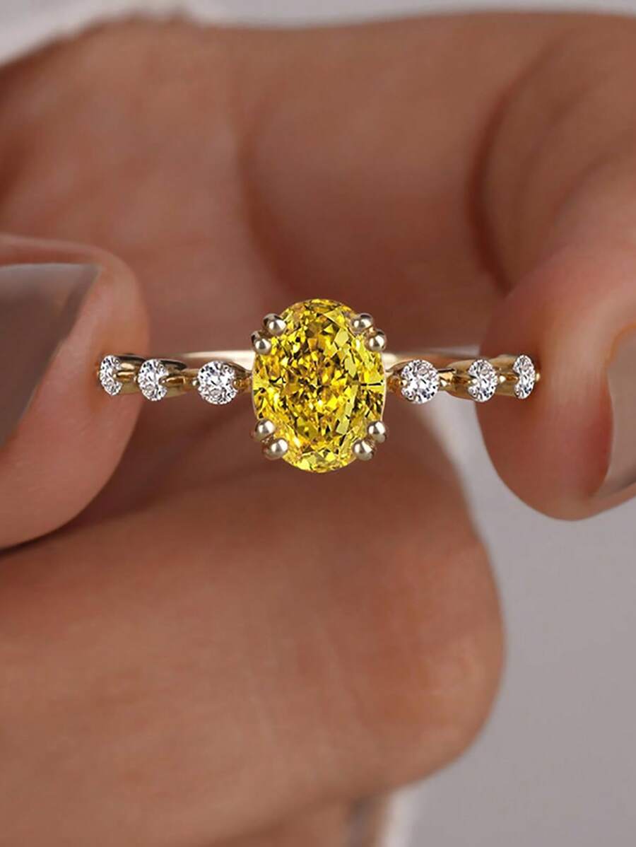 1 PC S925 Sterling Silver Gorgeous Elegant Oval Round Diamond Ring Suitable For Women Prom Party Wear Fashionable Premium Feeling Best Holiday Gift Fine Jewellery Gifts