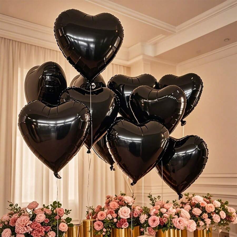 18 piedi Palloncino a forma di cuore in elio nero, 10 pezzi grandi palloncini neri a forma di cuore in lattice, palloncini a forma di cuore neri per uomini, compleanni, lauree, fidanzamenti, San Valentino