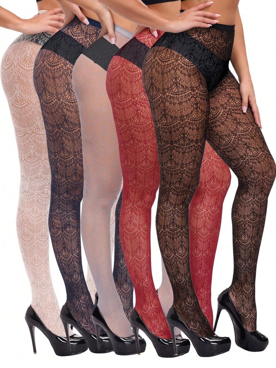 1/5pcs Lace Pattern Fishnet Stockings, Retro Tight Pants, Luxurious Fashion Outfit, Women Plus Size Pantyhose, Multi-Color Tights, Suitable For Christmas, Halloween, Y2K Style, Back To School