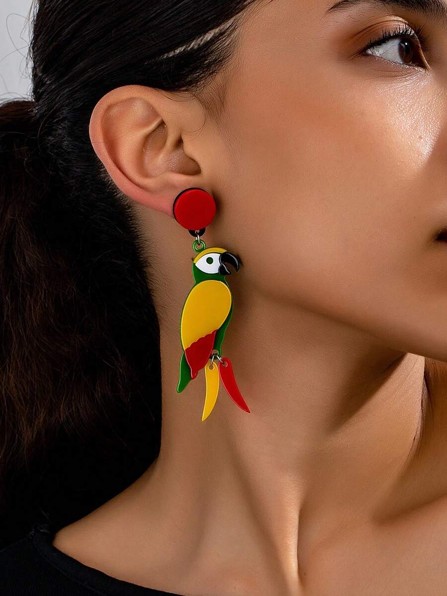 1 par de Pendientes con elementos de loro de colores lindos y con borlas, pendientes de estilo callejero personalizados para mujer, joyería para fiestas y hip-hop