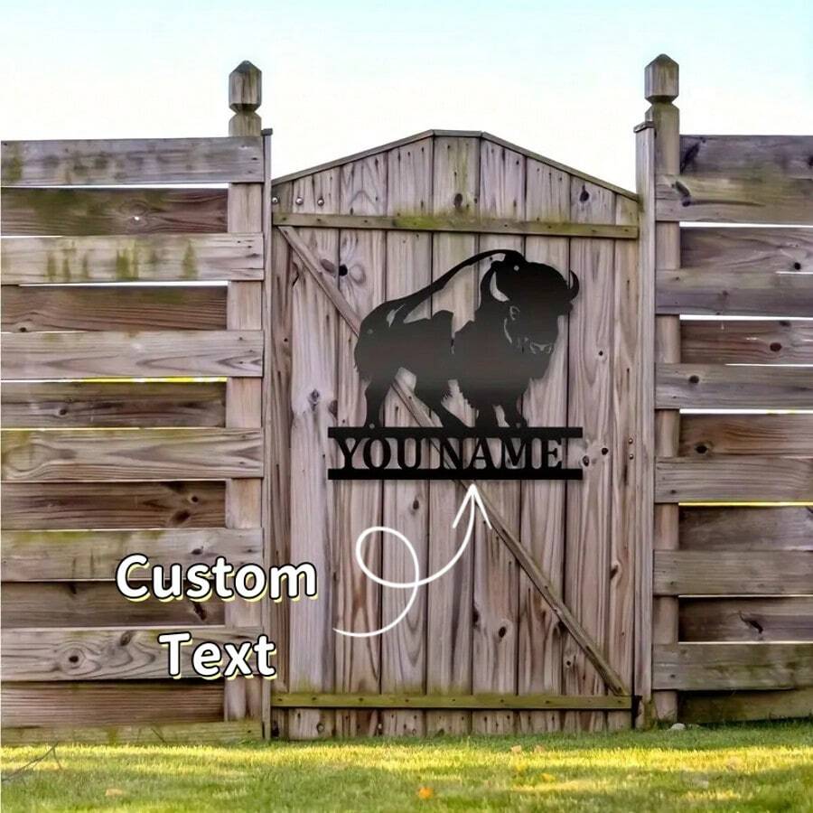 1PC Personalized Buffalo Metal Sign, Rustic Farmhouse Wall Art, Durable Metal Bison Decor For Ranch Barn Cabin Hunting Lodge, Western Home Decor, Farm House Decor,School Supplies,Back To School