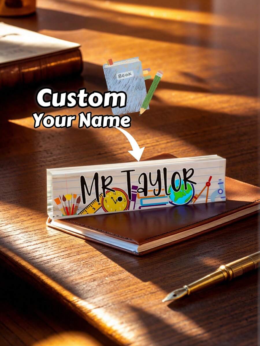 1pc Custom Desk Name Plate Plaque, Teacher Appreciation Gift ,Personalized Acrylic Teacher Name Sign, Teacher Name Sign Back To School Teacher Gift,Office Workers, School Opens Or Birthday Gift, Back-To-School Gift