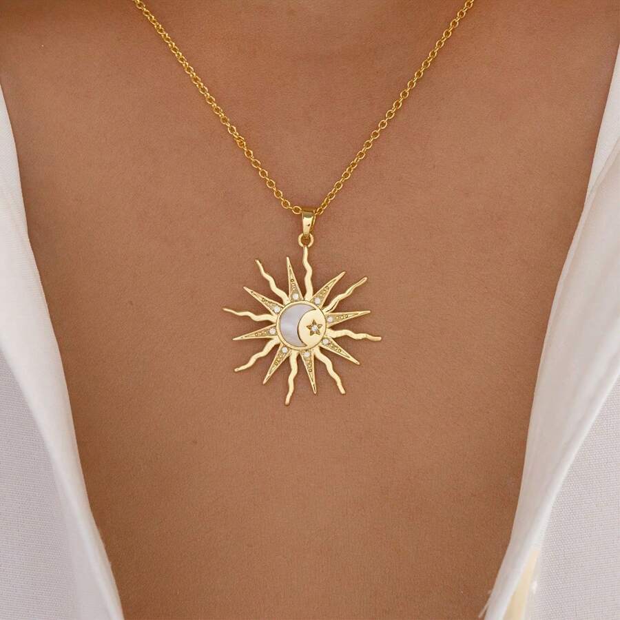 Biokia 1 buc Design unic la modă cu cristale Lună, Soare, Stea Colier cu pandantiv, Elegant versatil Guler Colier, Potrivit pentru femei pentru purtare zilnică și accesorii de petrecere, Cadou