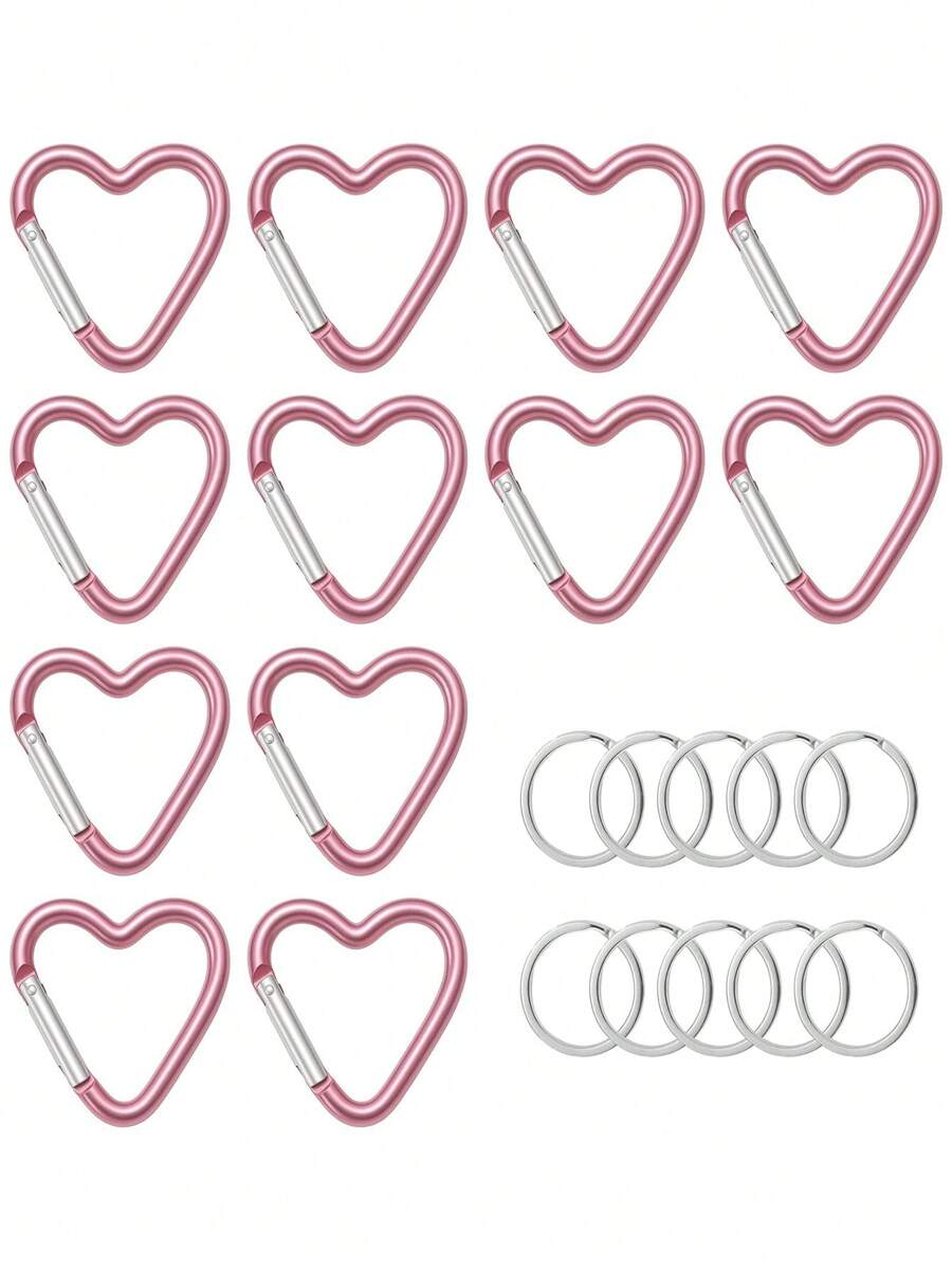 10 pièces/20 pièces Porte-clés pince en forme de cœur en alliage d'aluminium, clips pression en forme de cœur avec anneau porte-clés pour usage extérieur, voyage, promenade, hamac, laisse pour chien, porte-bouteille d'eau, fournitures, rose
