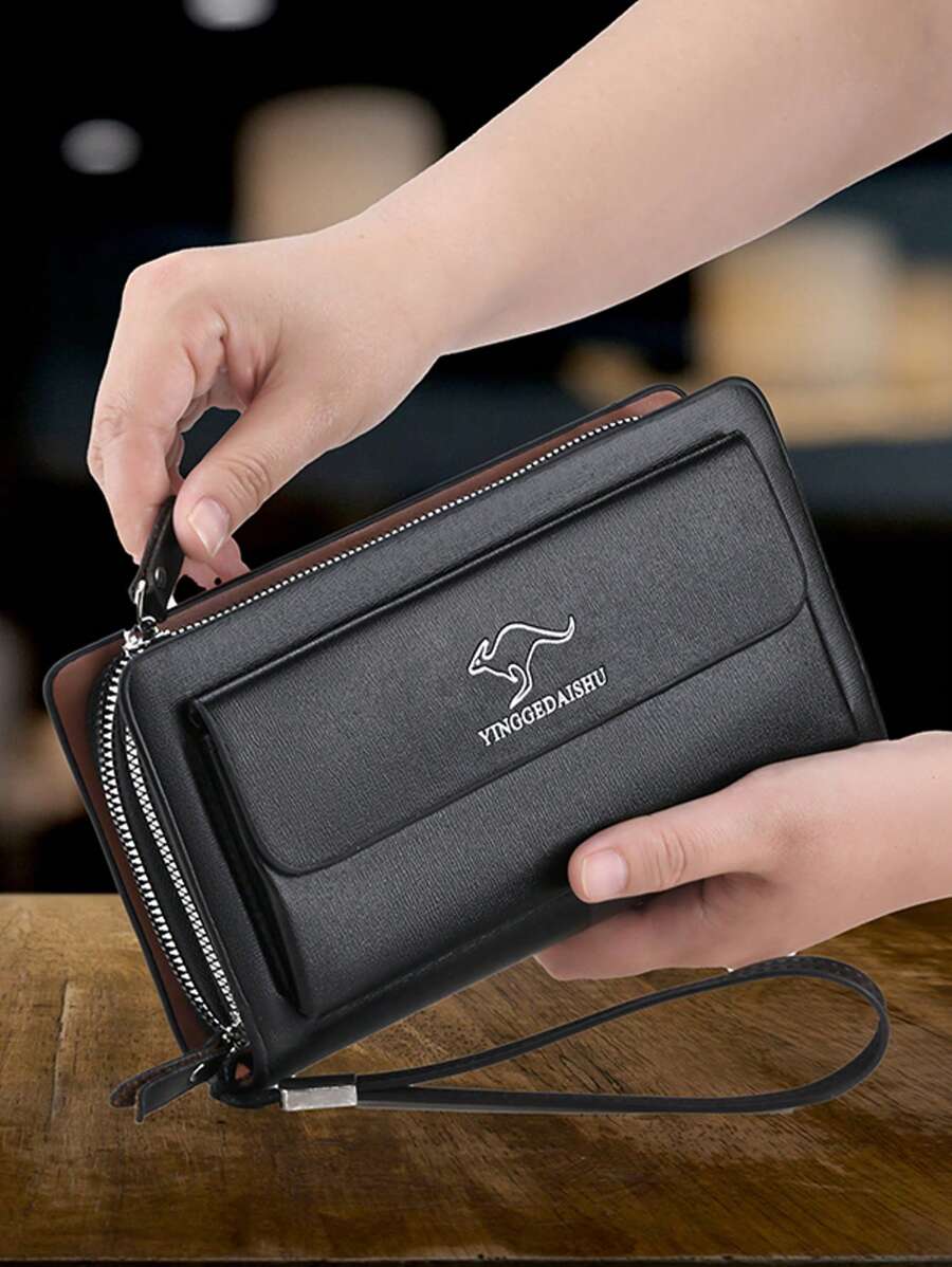 Bolsa de Embreagem Masculina Minimalista na Moda, de Cor Sólida em PU com Letra, Carteira com Vários Bolsos, Bolsa Quadrada Pequena Versátil para Ir ao Trabalho e Uso Casual