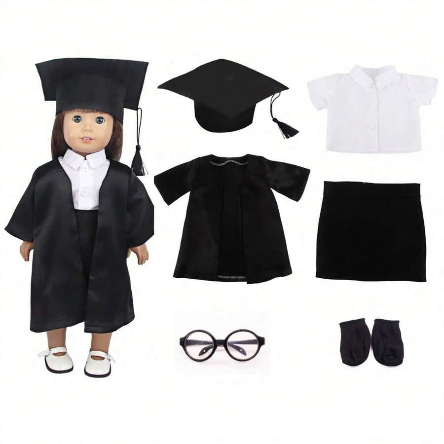 1 set de regalo de graduación para muñeca de 18 pulgadas, incluye vestido, gafas de muñeca, calcetines y zapatos, es un regalo de moda y popular para niños, para ocasiones festivas y cumpleaños