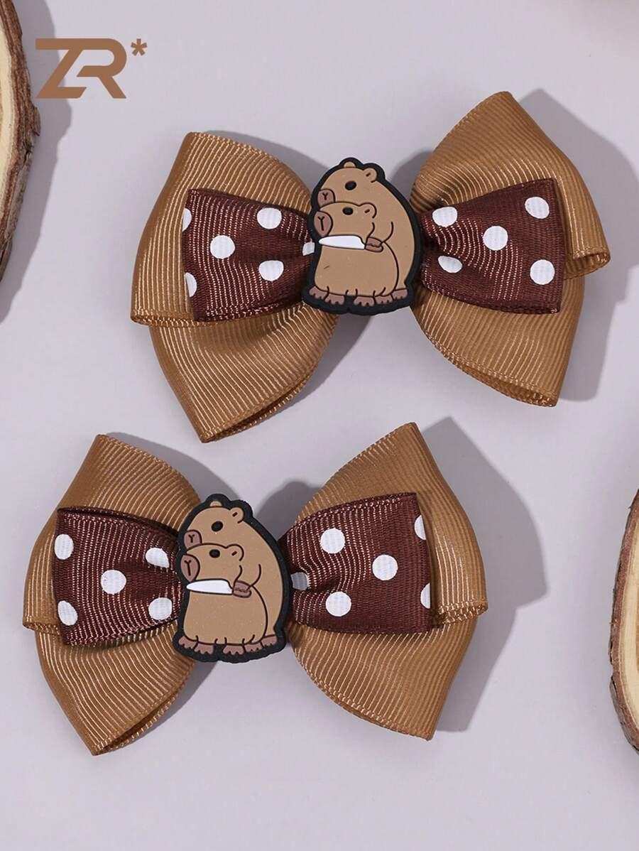 2 Stücke süße Capybara Haarclips für Mädchen, kaffeefarbe Haarspangen für den Alltag, Schleifenharaccessoires, flache Krallenclips, Haarspangen, Haarklammern