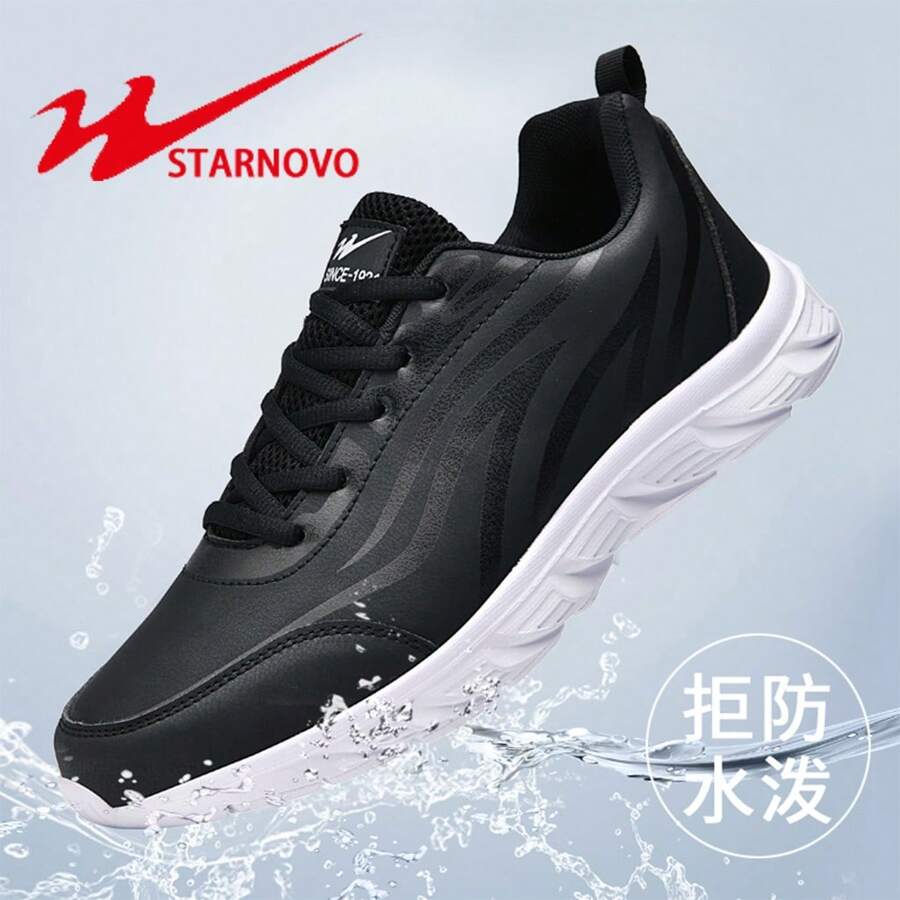 STARNOVO STARNOVO Herrenschuhe, schwarze Lässig Schuhe, Lederoberfläche wasserdichte Laufschuhe mit weicher Sohle, Herren Reiseschuhe