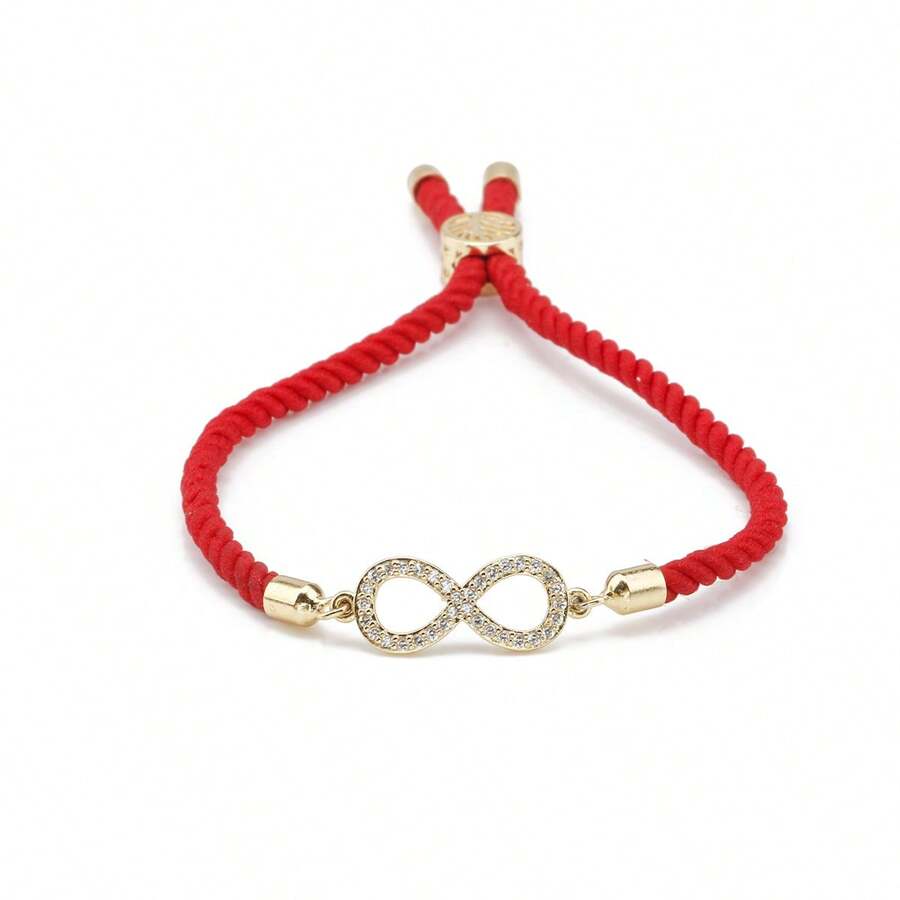1 Stück mikro-Set Armband mit vergoldeter Zirkonia Unendlichkeitsschleife und rotem Seil, glückliches Geschenk zum Valentinstag oder Muttertag