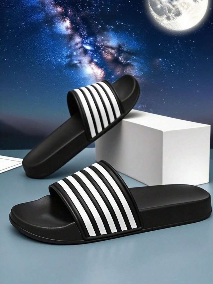 Casual Fashion Slippers, Unisex, Couples, Teenagers, Campus Students, Men/Girl, Indoor Home Slippers, Casual Sandals, Outdoor Beach Slippers, Campus Bathroom Slippers, Swimming Pool Slippers, Sports Sandals, Slip-On, Slippers, Slouchy Slippers, Thick Soft Comfortable Soles, Anti-Slip Outsoles, Black & White Striped, Zebra Patterns, Close To Nature