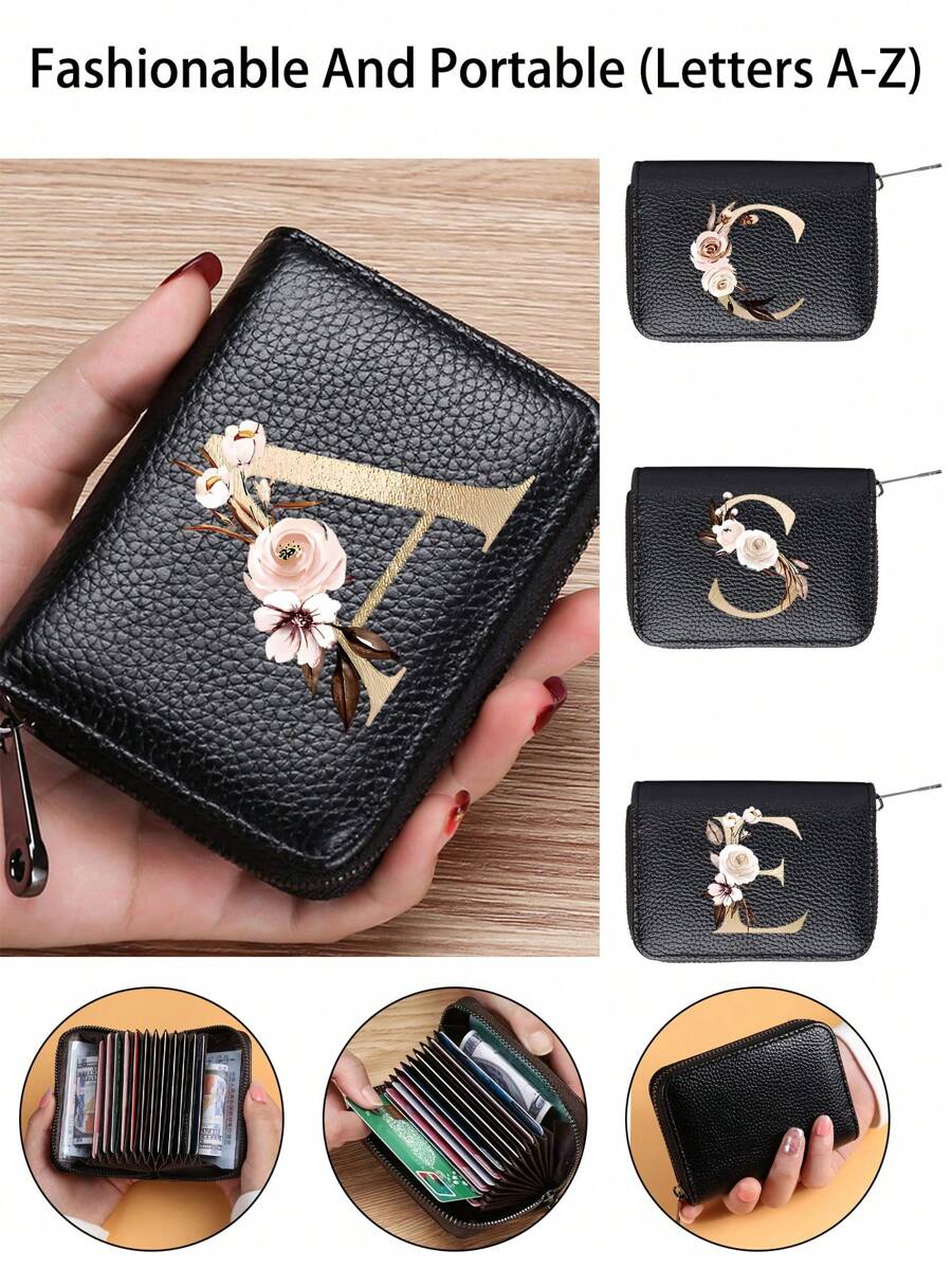 PU Leather Letter A-Z Printing Accordion Zipper Card Holder Women Men Wallet Card Holder Coin Purse Credit Card Holder Men Wallet Gift Men Women Wallet Mini Wallet Coin Purse Card Holder Wallet For Women Money Wallet Purse Wallet Card Wallet