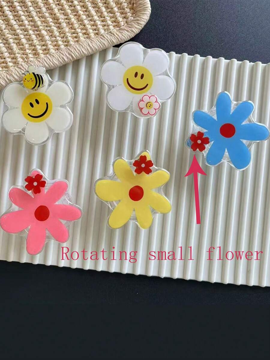 Rotating Flower Design Phone Holder, Sticky Rotatable Cute Transparent Slouchy Stand Accessories For Couples Compatible With IPhone, Android Phone, Gift For Birthday, Family, Friends Push-Pull Phone Grip, Phone Accessories