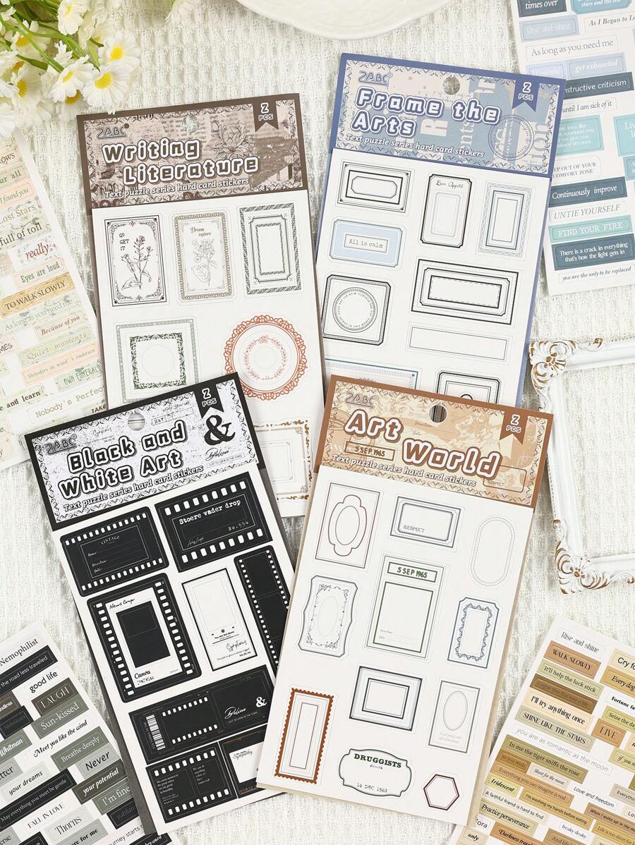 8 Stücke Text Rätsel Serie Aufkleber im Retrostil mit englischen Blumen und anderen Designs, geeignet für DIY Scrapbooking, Bücher, 3D stereoskopische Entspannungsschnitte, selbstklebende Papieraufkleber, Schulmaterial, Rückkehr zur Schule