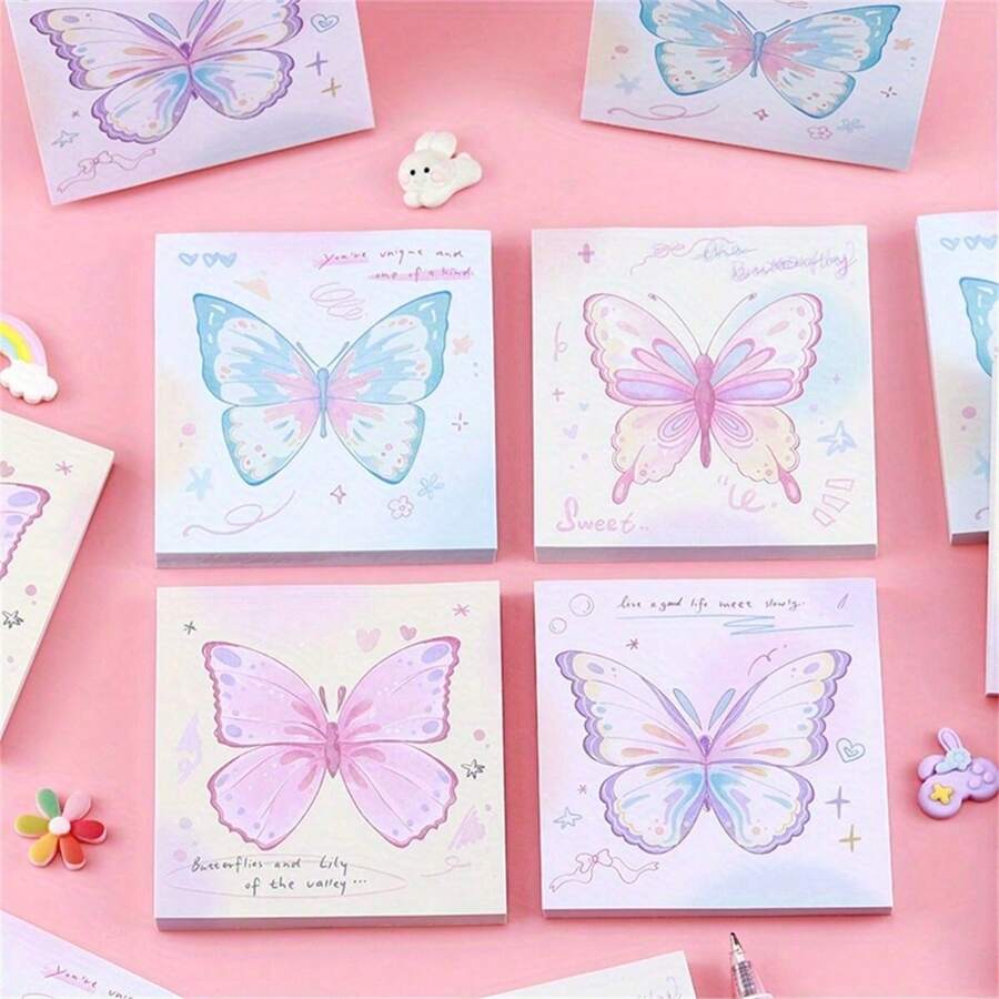 1 pièce Notes autocollantes adhésives avec motif de papillon dégradé - Style coréen, simples blocs-notes pour journaux et scrapbooking, fournitures scolaires, rentrée des classes