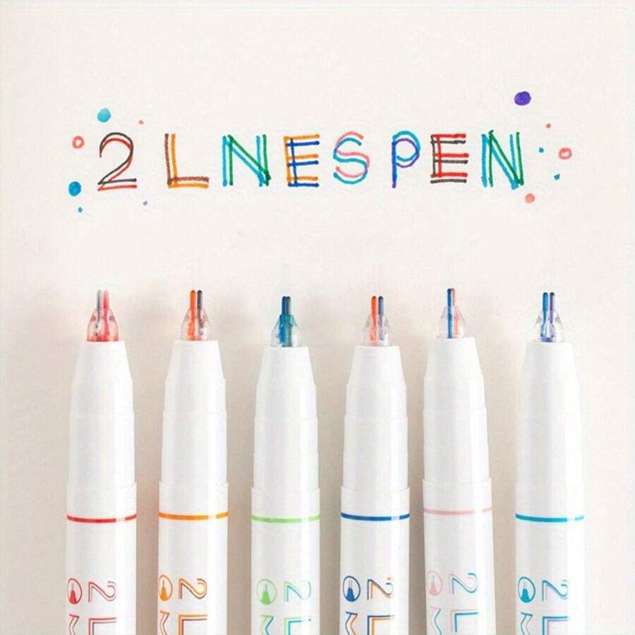 6pcs/Set Dual-Line 3D Effect Colored Gel Pens, Suitable For Back To School Season