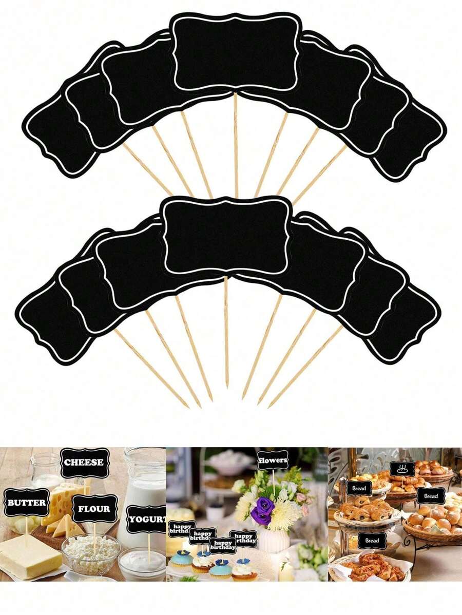 50pcs/Set Mini Blank Chalkboard Cheese Picks, Paperboard Cupcake Toppers, Food Buffet Label, Message Slate, Business Card Holder, Memo Label, Brand Number Table Price For Home, Restaurant, Party Signs, Dessert, Cake Toothpick, Wedding Party (Random Style)