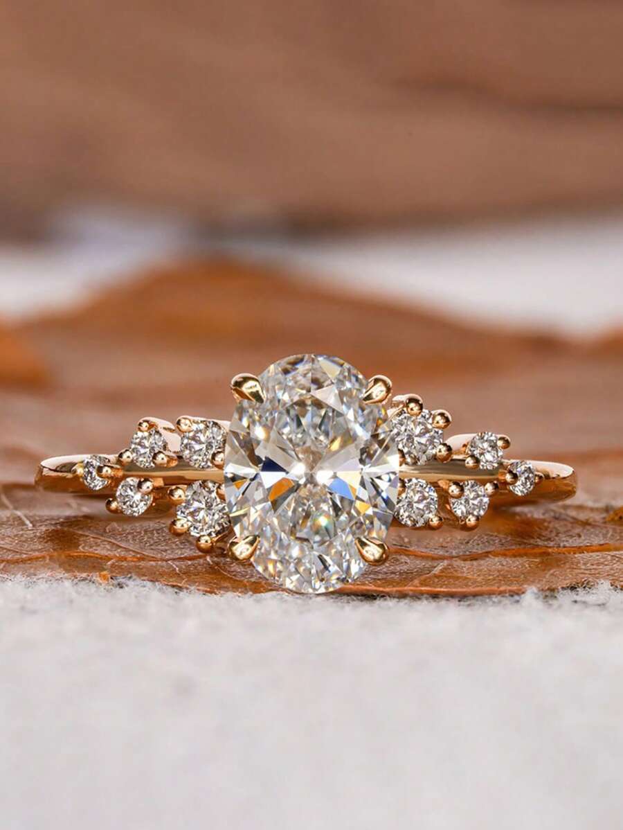 1 Pc S925 Sterling Silver Four-Prong Oval Diamond Ring Ring, Gorgeous European Women's Rings, Exquisite And Unique For Proms, Gatherings And Parties Fine Women's Jewelry Gifts