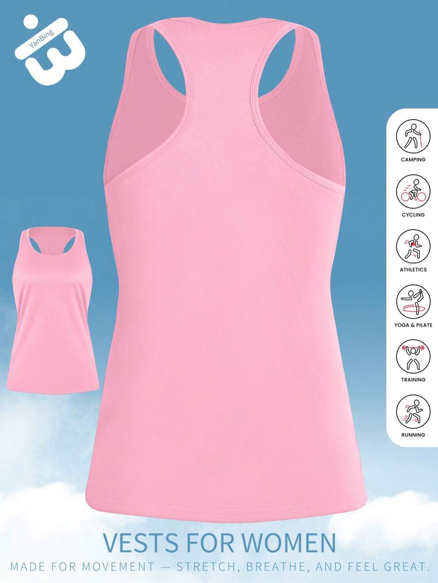 1 Pieza Camiseta sin mangas de deporte para mujer con espalda nadadora abierta, color rosa, de tela suave y transpirable, apta para gimnasio, entrenamiento de fuerza, senderismo al aire libre, correr, yoga, camping y estilo deportivo urbano, muy práctica