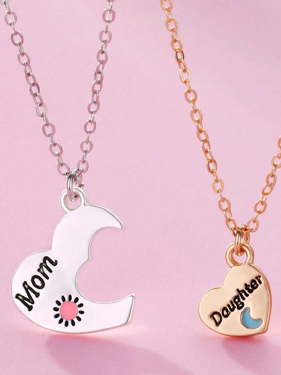 Conjunto de 2 colares com pingentes de metal, mãe e filha, irmã, mãe, coração, joias finas, presentes