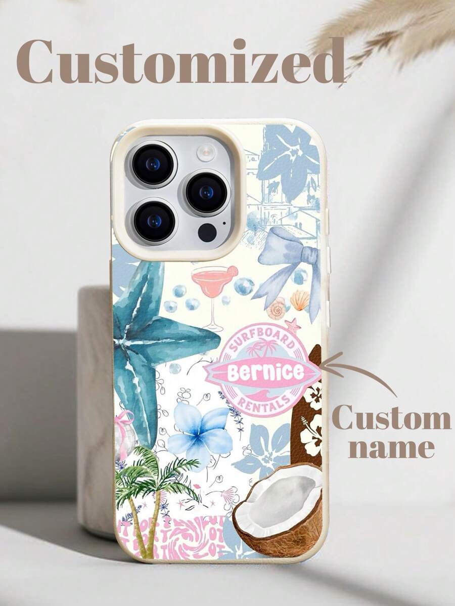 1 Stück personalisierter, individualisierter Handy-Hülle aus weißem Kunstleder mit sommerlichem Zitronen-Bogen-Design für iPhone11 bis iPhone16/16pro/16plus/16promax, geeignet als Geschenk für Freunde, Freundinnen, mit Familie, Paar, Freunde, Haustier, Kinder Namen