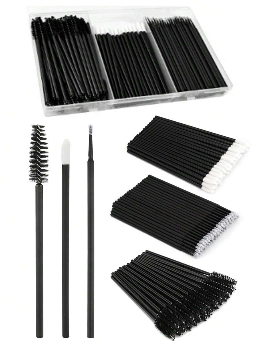 200 Black Makeup Brushes Set, 50 Black Eye Black Brushes, 100 Mini Makeup Brushes, 50 Lipstick Applicators, With Eyelash Extension Lipstick Management Box, Including 1 Plastic Storage Box, Eye Eye Black Stick, Mini Cleaning Brush, Lipstick Lip Applicator, Soft Brush Head, Necessary Tools For Makeup Brushes